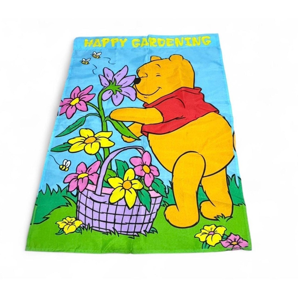 Disney Winnie the Pooh Happy Gardening Garden Flag Flowers Bees Vintage 41x28